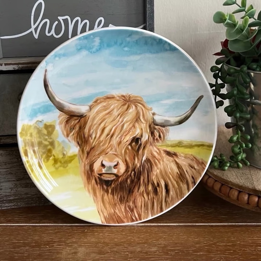 New Boho Farmhouse Highland Cow Ceramic Plate